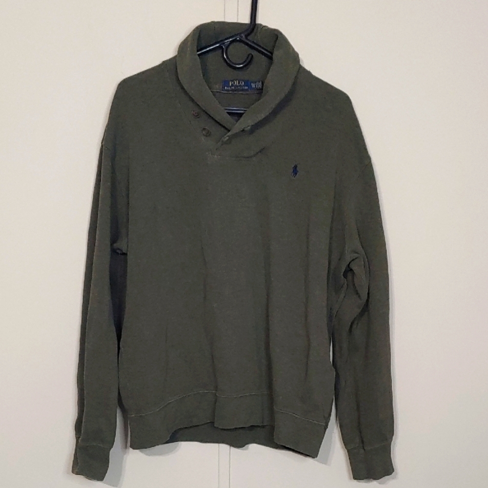 Polo Ralph Lauren Olive Green Sweater Men's Shawl Collar Luxury Pullover Size XL